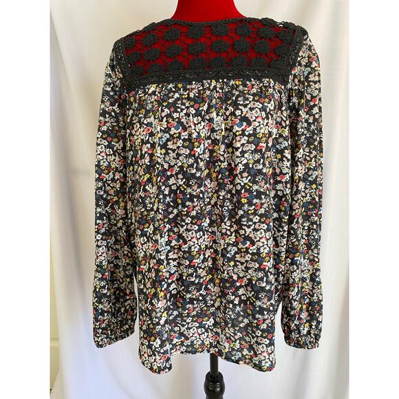 Caslon plus size 2x LS floral tunic top with lace bodice BOHO peasant NWOT - Picture 2 of 5